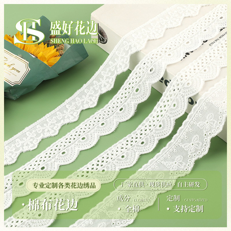 Cotton Lace Trim 3cm Single-Sided Water-Soluble Embroidery Lace Bow Lolita Dress Hem Lace Cotton Lace Trim 3cm Single-Sided Water-Soluble Embroidery Lace Bow Lolita Dress Hem Lace