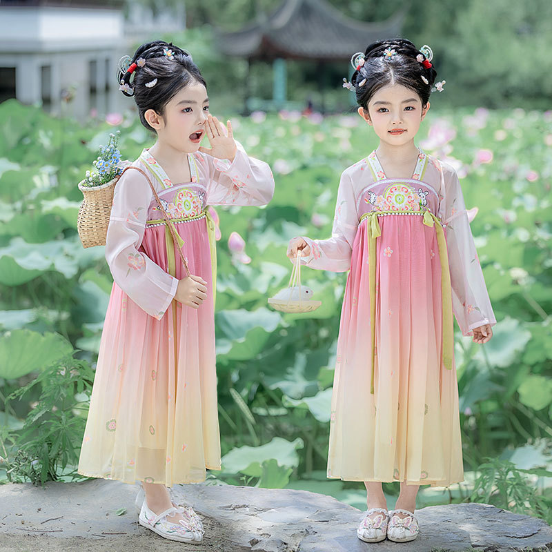 女童春秋新款汉服裙儿童裙子古风仙女洋气中国风连衣裙宝宝表演服|undefined
