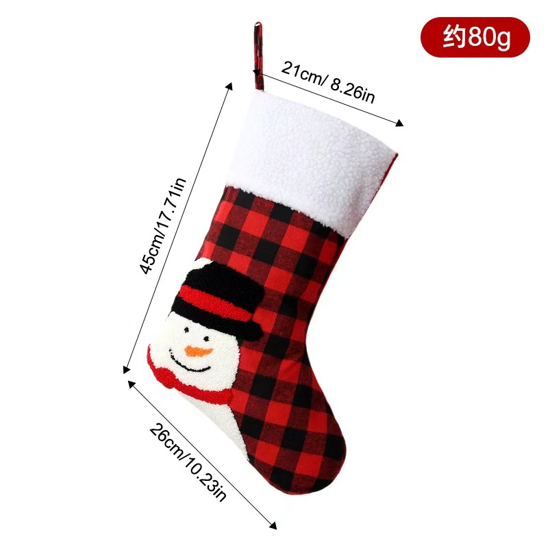 Red and black checkered towel embroidered Christmas stocking snowman