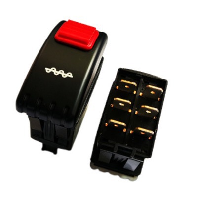 6脚两档带锁防误触红色按钮不带灯枊工强弱升降 防水汽车翘板开关