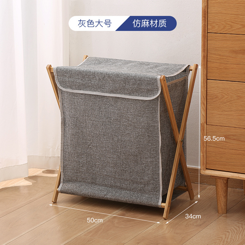 Cesta de lavandería de madera maciza de bambú plegable que ahorra espacio ropa de juguete cesta de almacenamiento de artículos diversos baño tela de lino de algodón grande