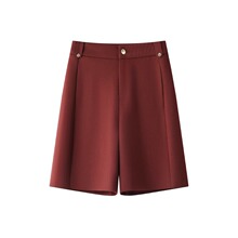 红色西装阔腿短裤女2025新款秋季百搭时尚五分裤宽松高级感直筒裤