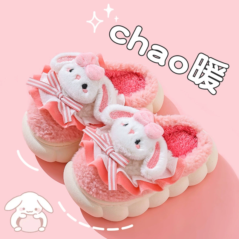 Зимние детские хлопковые тапочки для девочек, теплые, с бархатной подкладкой, нескользящие, для домашнего использования, милые хлопковые тапочки для детей маленького и среднего размера, для маленьких девочек.