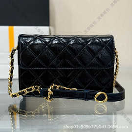 2025新款百搭菱格链条斜挎包小方包手工坊亮面手抓羊皮单肩包