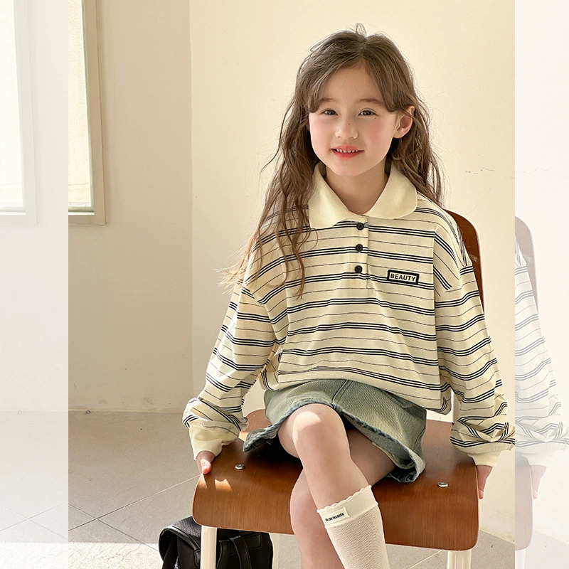 Весенняя коллекция Aimo Beibei: повседневная рубашка-поло с надписями для мальчиков и девочек, детская полосатая толстовка в корейском стиле