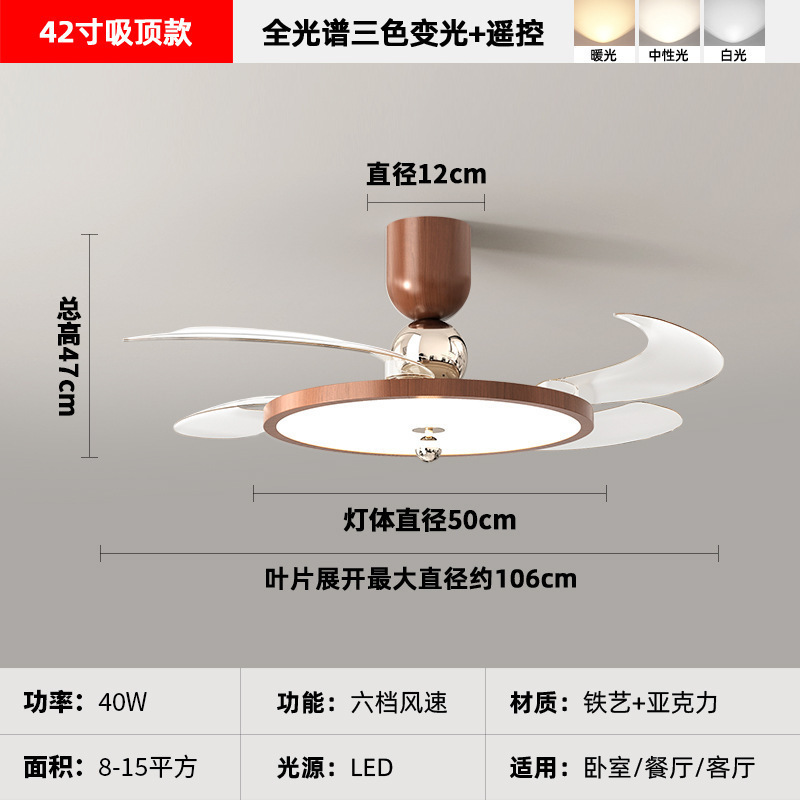 新款2025胡桃木色风扇灯复古隐形餐厅吊扇灯中古卧室风扇护眼灯具|undefined