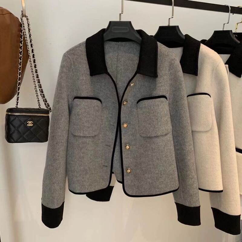 Anti-season Chanel Double-sided Cashmere Coat Women's Short Wool Coat Korean-style Contrast Casual Elegant Woolen Top Anti-season Chanel Double-sided Cashmere Coat Women's Short Wool Coat Korean-style Contrast Casual Elegant Woolen Top