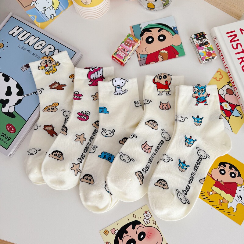 Japanese-Style College Cute Three-Dimensional Socks for Women, Mid-Calf Cotton Socks, Sweet Socks, Anime Cartoon Shin-Chan Versatile