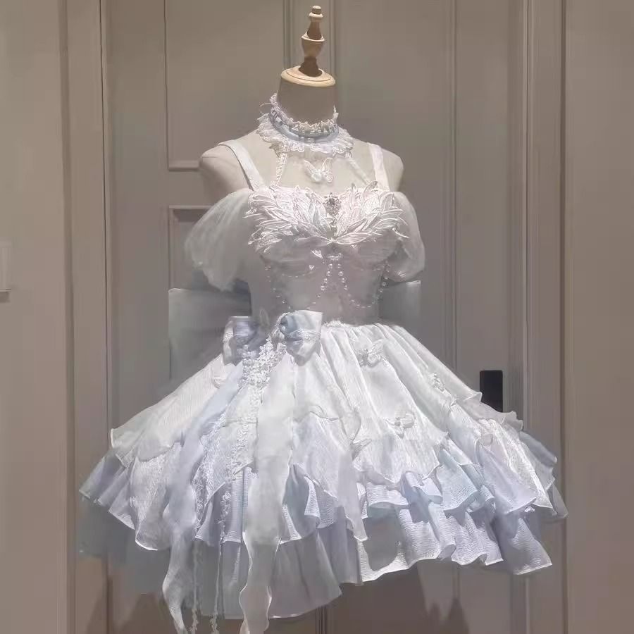 天鹅湖韩版收腰lolita礼服显瘦蝴蝶洛丽塔蓬蓬裙纯欲公主约会套装