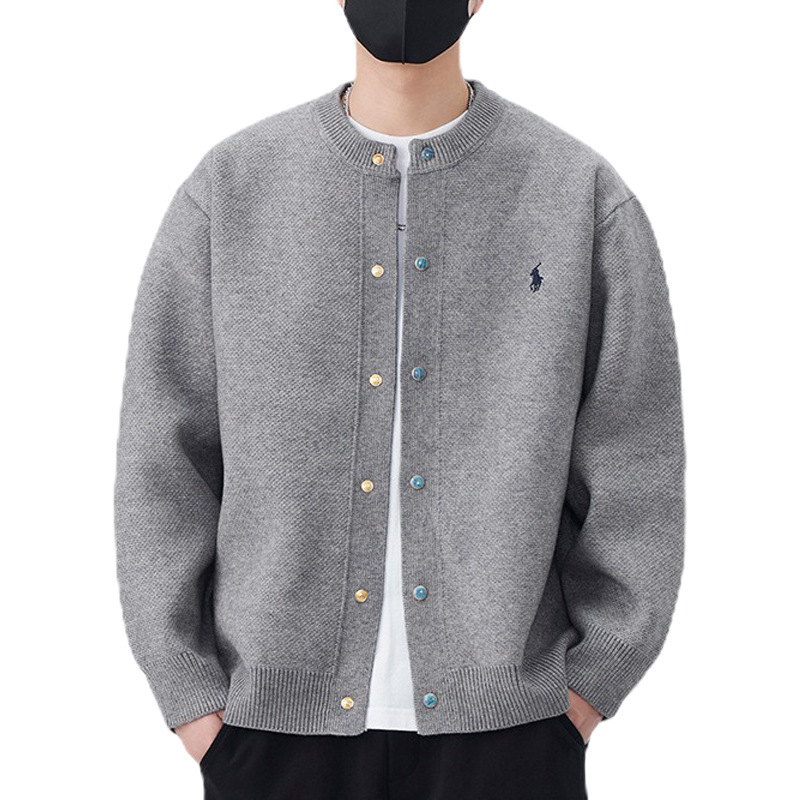 Explosiones transfronterizas de tamaño europeo bordado cardigan suéter de punto chaqueta de hombre botón turquesa fábrica de marea al por mayor