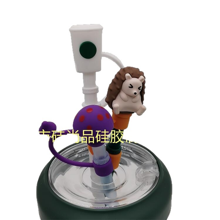 Adecuado para Stanley9-10MM de dibujos animados de silicona paja enchufe paja manga a prueba de polvo de silicona paja tapa cubierta Accesorios