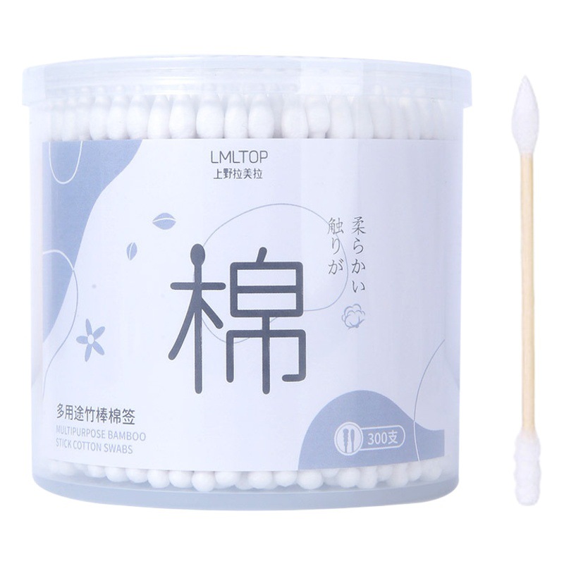 Hisopos de algodón desechables de Lamela 300 hisopos de algodón de maquillaje hisopos de algodón de punta puntiaguda en espiral de doble cabeza B0140 cuidadosamente seleccionados