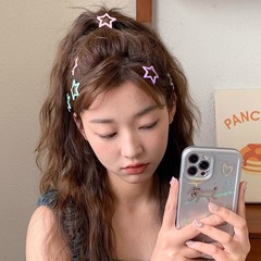 梦幻多巴胺彩色星星发夹女童Y2K侧边卡子儿童BB夹子刘海头饰发卡
