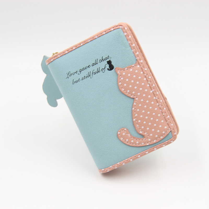 Billetera corta de estilo coreano de las mujeres de dibujos animados lindo medio borde gato cremallera pequeña cartera plegable estudiante monedero de la moneda de la mano de las mujeres