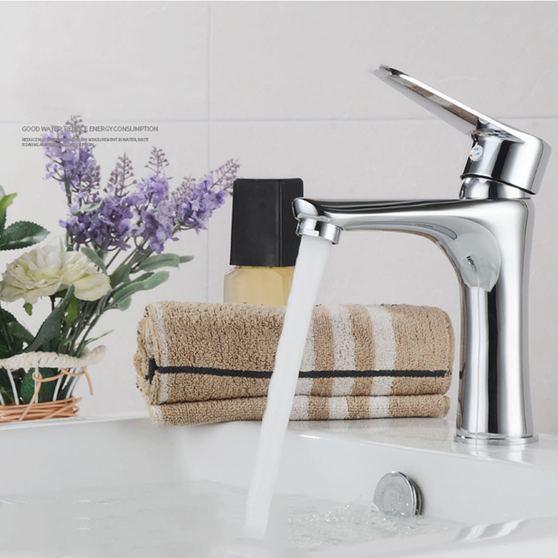 Bathroom Single Hole Hot and Cold Basin Faucet Hot and Cold Double Water Bathroom Cabinet Household Brass Chrome Plated Faucet