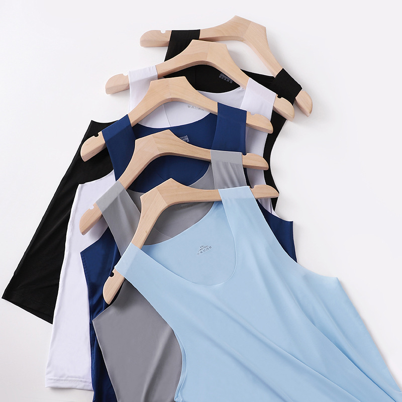 Men's Ice Silk Traceless Vest Men's Round Neck Slim-fit Base Underwear Lightweight Breathable Quick-drying Clothes Elastic Sleeveless Top