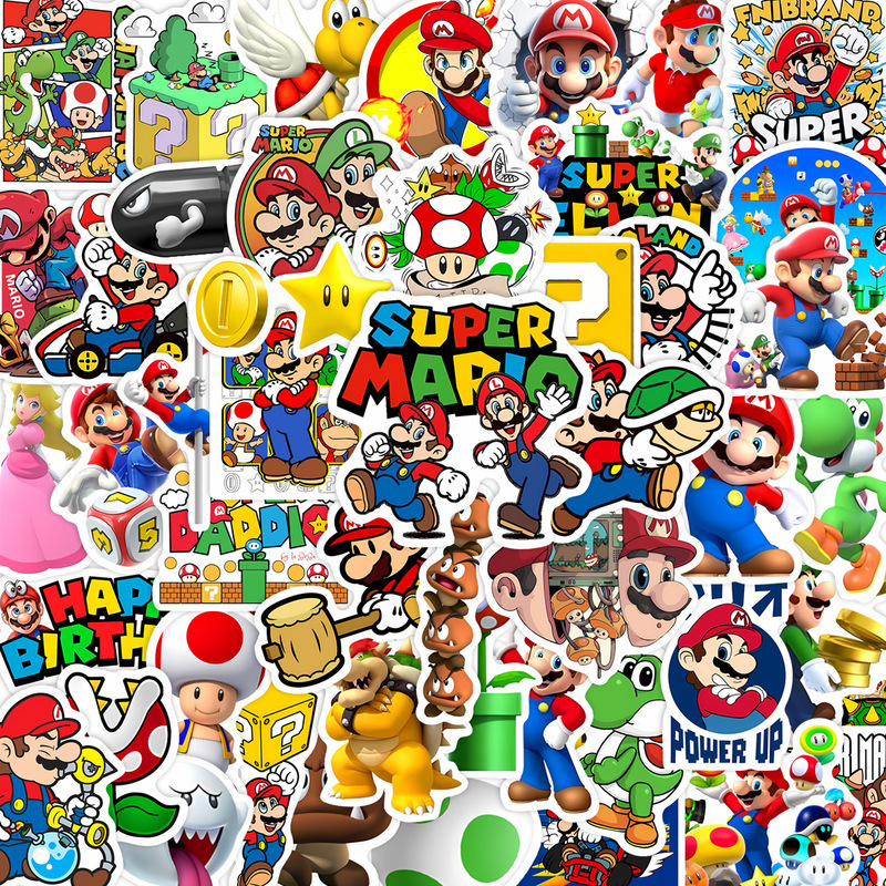 103 Pieces of Two Types of Cartoon Mario Graffiti Stickers, Personalized Waterproof Stickers for Luggage, Water Bottles, and Computers