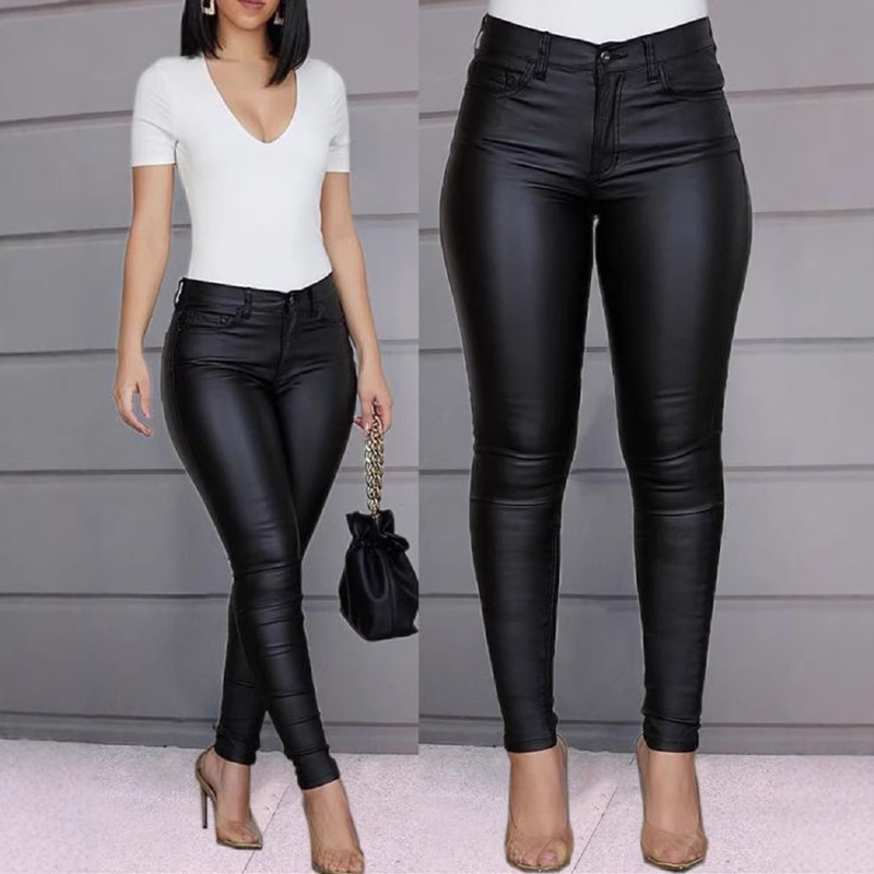 2025 Autumn and Winter Cross-Border European and American New Products Amazon Wish Solid Color Pu Leather Pants Casual Sexy Slim Pants Women's Long Pants 2025 Autumn and Winter Cross-Border European and American New Products Amazon Wish Solid Color Pu Leather Pants Casual Sexy Slim Pants Women's Long Pants