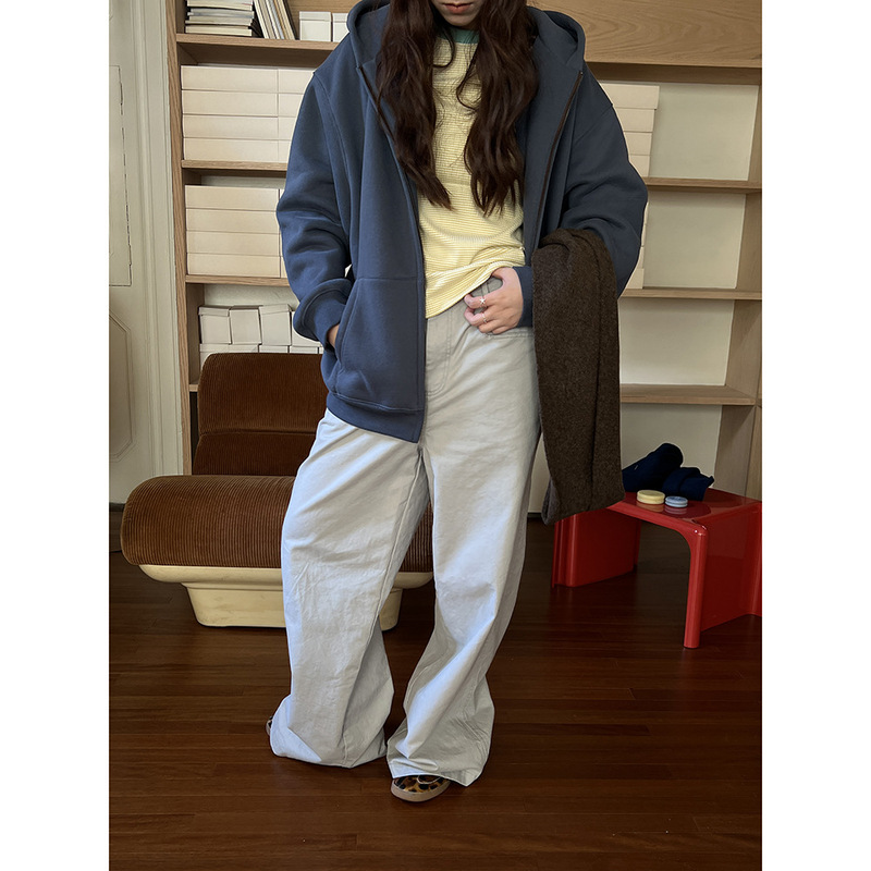 POXFFEE/砂洗质感磨毛休闲裤长裤女秋冬阔腿直筒宽松bf慵懒风裤子|undefined
