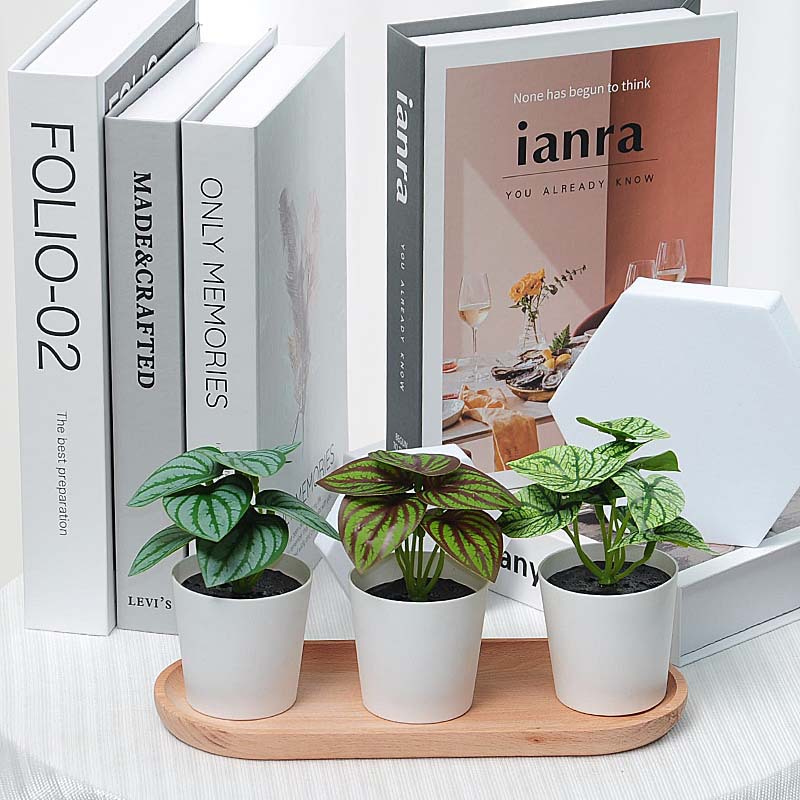 Pequeñas plantas verdes en maceta mini decoración de pared flores falsas hojas escritorio interior librería decoración de plantas verdes