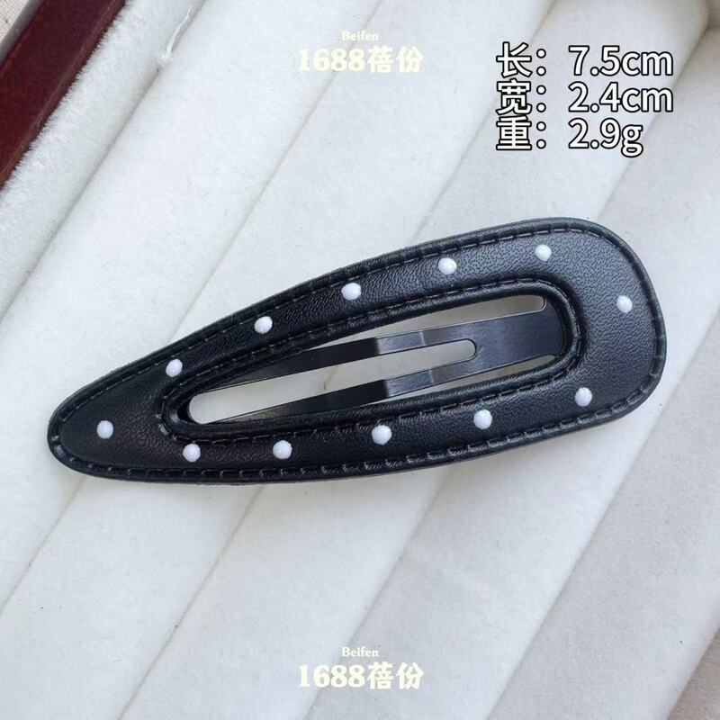 简约百搭黑白波点皮质水滴BB夹侧边刘海夹可爱猫咪碎发夹ins发饰|undefined