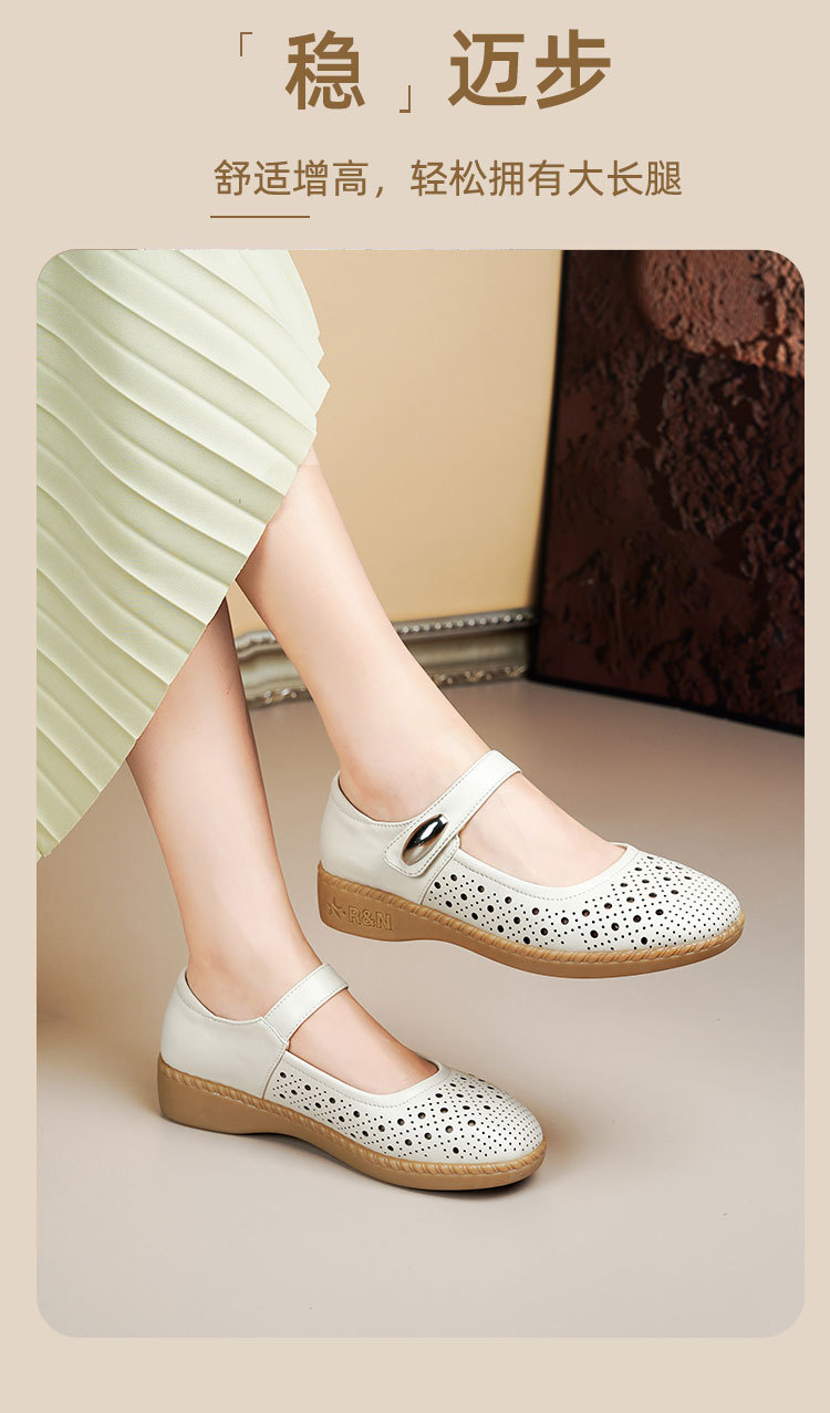 Sandal nữ da thật gót thấp quai chữ V đế mềm — Màu đen chi tiết 5