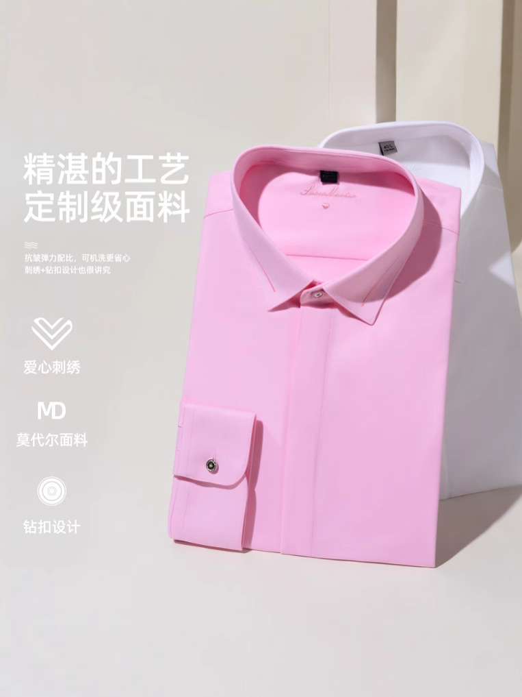 Camisas blancas bordadas personalizadas de amor para hombres de manga larga sin quemar boda de negocios camisa rosa para hombres