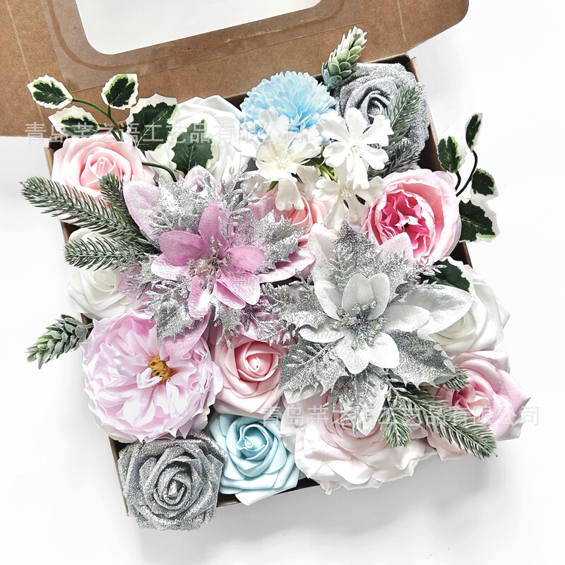 Artificial Flowers 跨境粉色圣诞仿真花礼盒花家居手捧花束材料|undefined