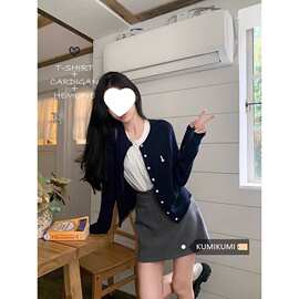 学院风针织开衫外套女秋季高级感小个子气质刺绣修身长袖衬衫上衣