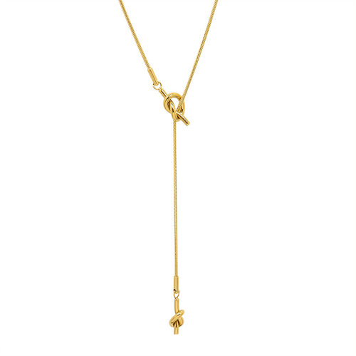Korean style ins fashion autumn and winter long heart-shaped knotted sweater chain tassel length adjustable titanium steel necklace jewelry