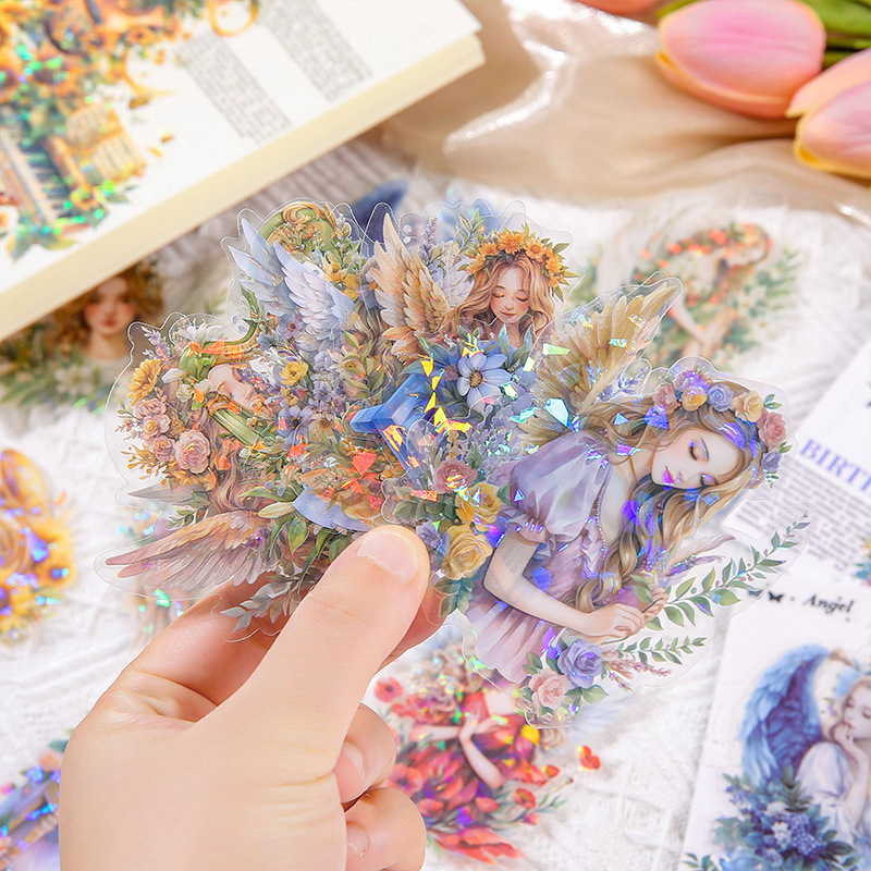 Melodía brotes de aceite láser transparente pegatinas de mascotas impermeables bolsas diy diario material decorado pegatinas de chicas