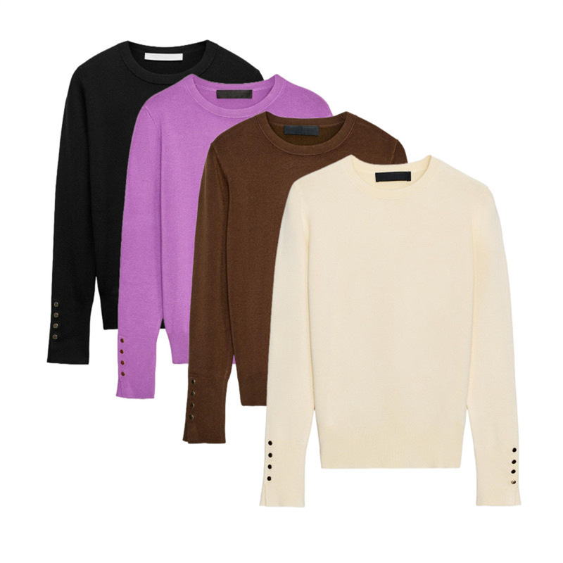 Autumn New Women's Fashion Basic Round Neck Long Sleeve Knit Sweater for Commuting