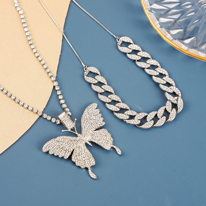 Cuban Link Butterfly Pendant Necklace Full Diamond Street Style_voghion.com