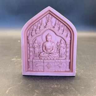 One Buddha and Two Disciples Rubbing Purple Clay 9.8cm High Temperature Fired Ornaments and Pendants Containing Ash