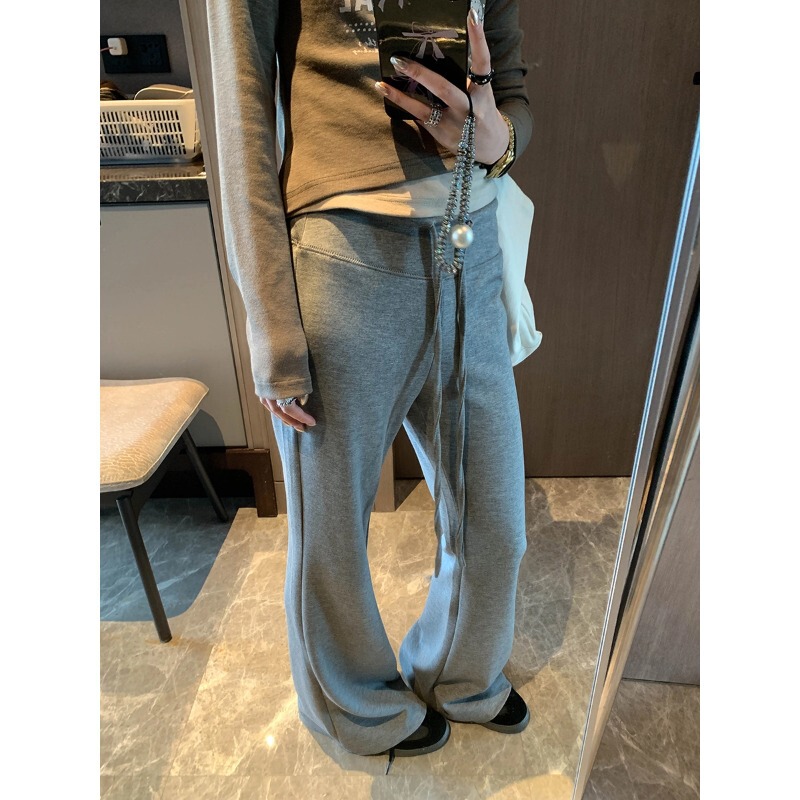 Moque Curved-leg Pants American-style Lazy Drawstring High-waisted Slimming Drape Straight-leg Slightly Flared Casual Pants MQ1913 Moque Curved-leg Pants American-style Lazy Drawstring High-waisted Slimming Drape Straight-leg Slightly Flared Casual Pants MQ1913