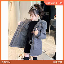 女童棉服派克服外套加绒冬装2025新款秋冬大童儿童中长款冬季潮流