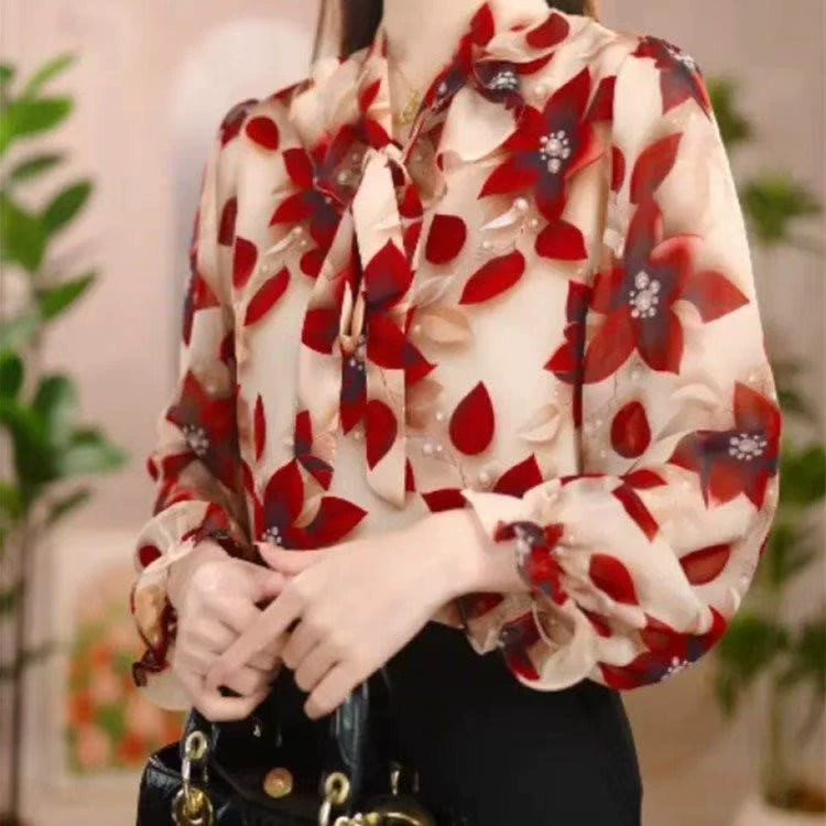 Высококачественная в наличии популярная женская летняя блузка из шифона с принтом 2025 года, стильный тонкий топ.