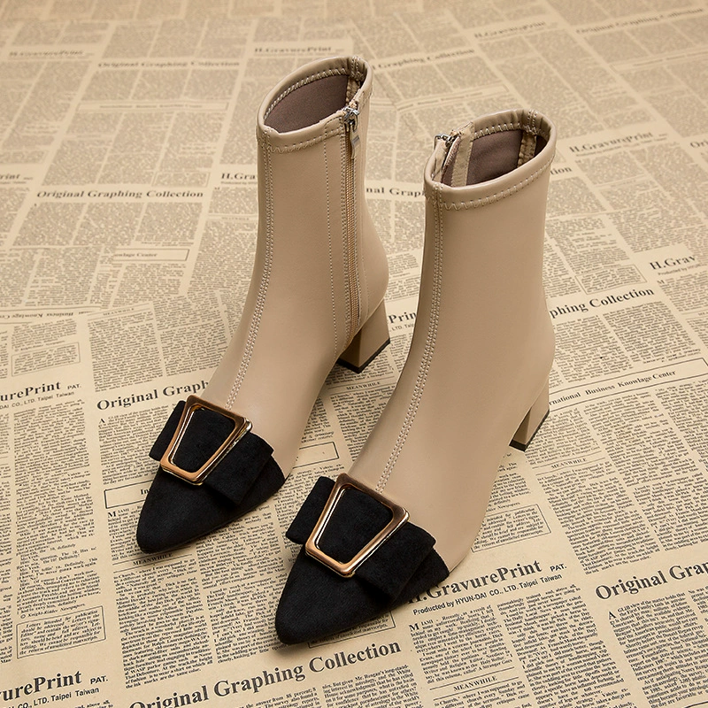 Женские ботинки с заостренным носком, тонкие, весна-осень 2025, новая модель, ботинки в стиле Мартин, осенне-зимние, стройнящие, на высоком каблуке, модные короткие ботинки