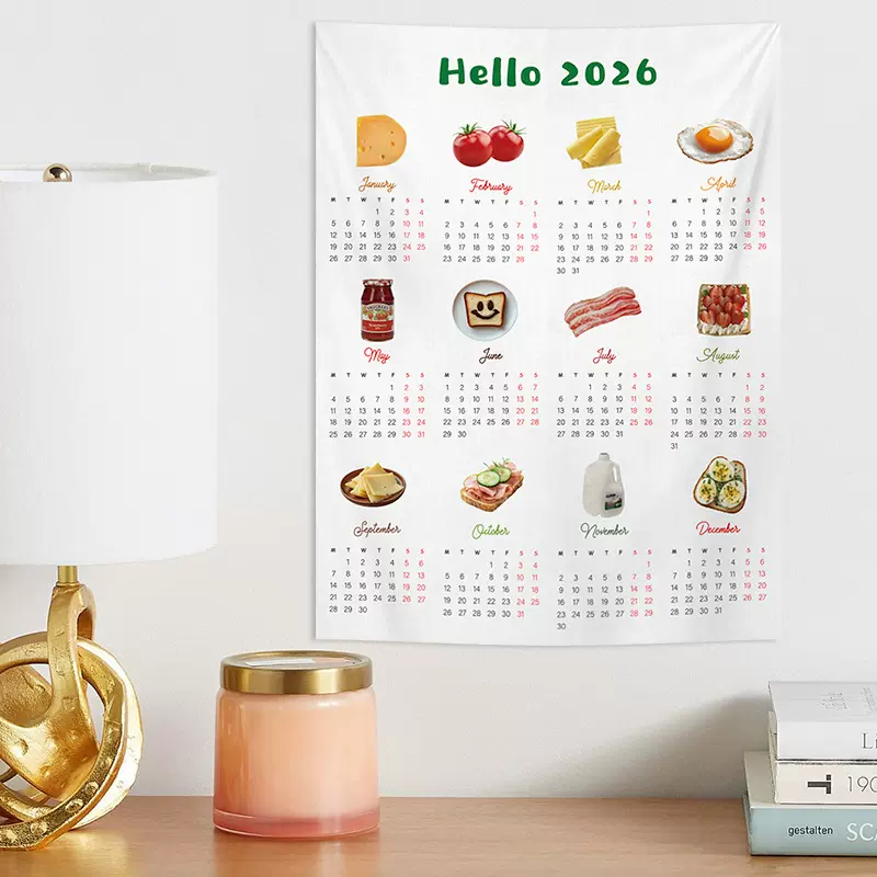 ins风2026年日历挂布背景布卧室墙面装饰网红房间床头墙布艺挂毯
