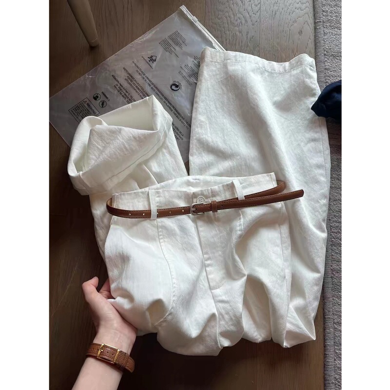 Highly recommended! Old money style white Tencel cotton wide-leg pants for women, 2026 high-waisted slimming casual pants for commuting