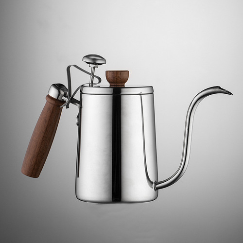 Stainless steel pour-over coffee pot with scale and wooden handle, 304 Teflon, household and commercial pour-over kettle