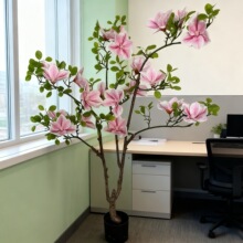 高档仿真花粉花玉兰树盆栽装饰客厅餐桌落地假花树厂家直销批发