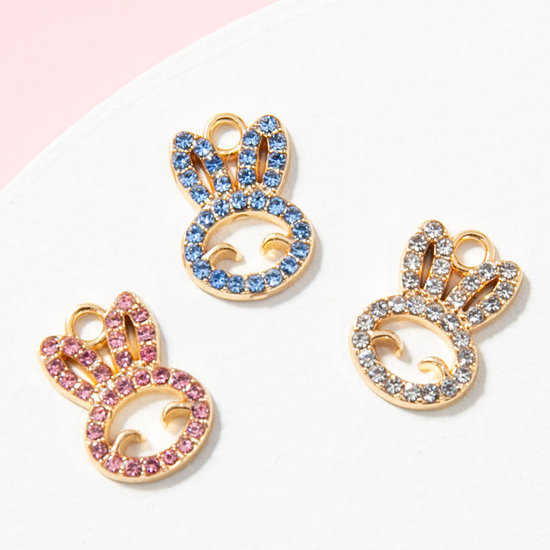 带钻兔子diy吊坠耳坠手链女挂件 现货锌合金电镀点钻饰品小配件