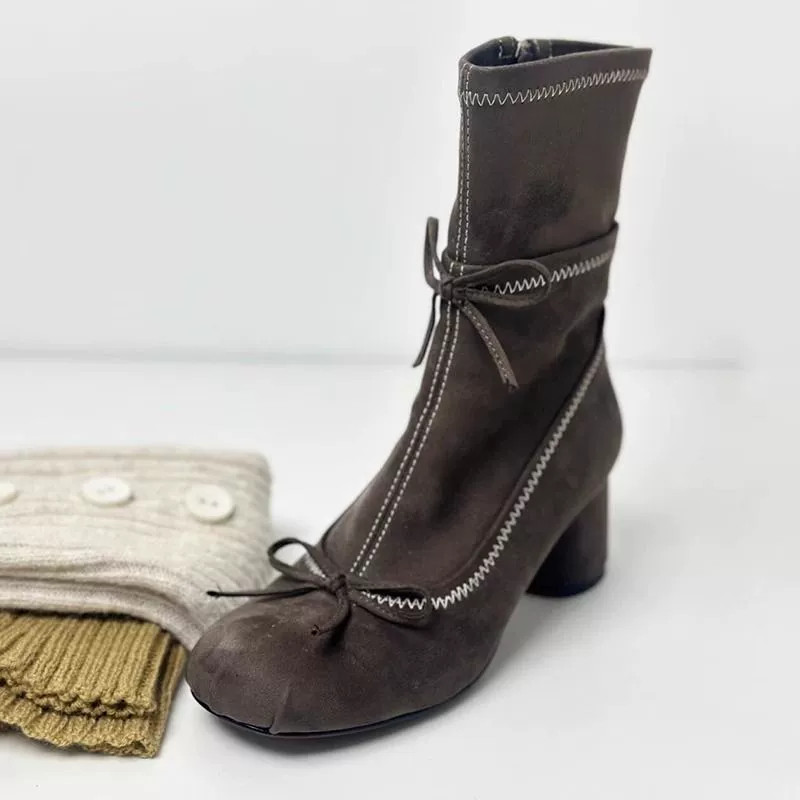 Низкие ботильоны (Martens), эластичная голень с бантом, низкий устойчивый каблук