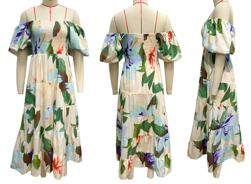 Women's Clothing new style elegant printed one shoulder holiday style sexy loose dress_senzul.com