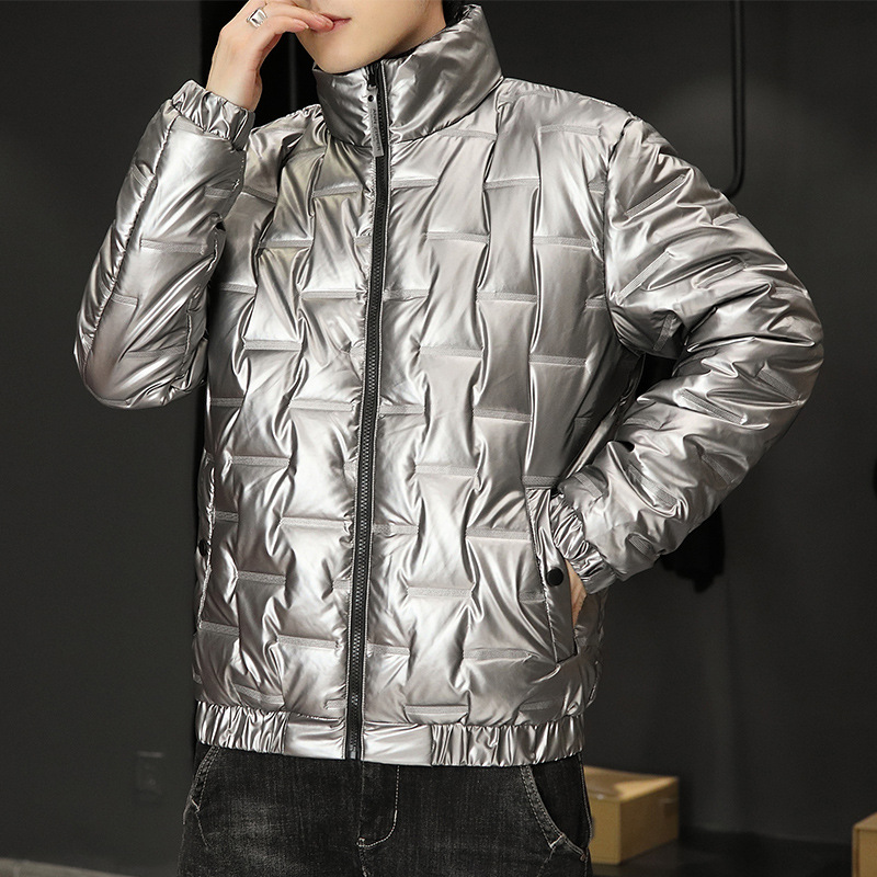 Herrenbekleidung Glänzender Baumwollmantel Trendy Brand Geprägter Stehkragen Baumwollmantel Jugendtrend Mode Große Größe Herren Baumwollmantel Jacke Für Männer_voghion.com