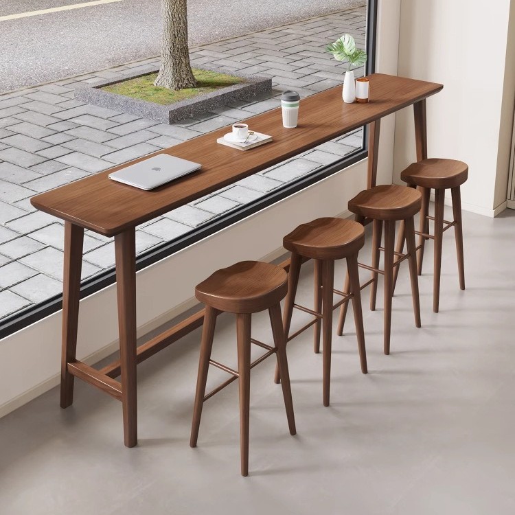 Light Luxury Solid Wood Bar Table for Convenience Stores, Milk Tea Shops, Commercial Coffee Shops, High Window Tables, Bar Wall Long Tables 1219