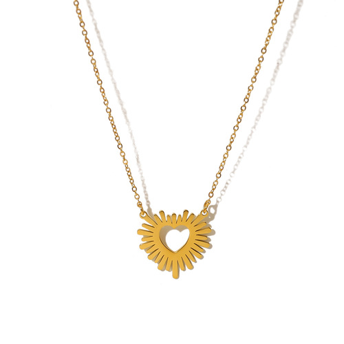 Cross-border European and American style new sunflower pendant necklace electroplated 18K gold titanium steel non-fading short women's necklace
