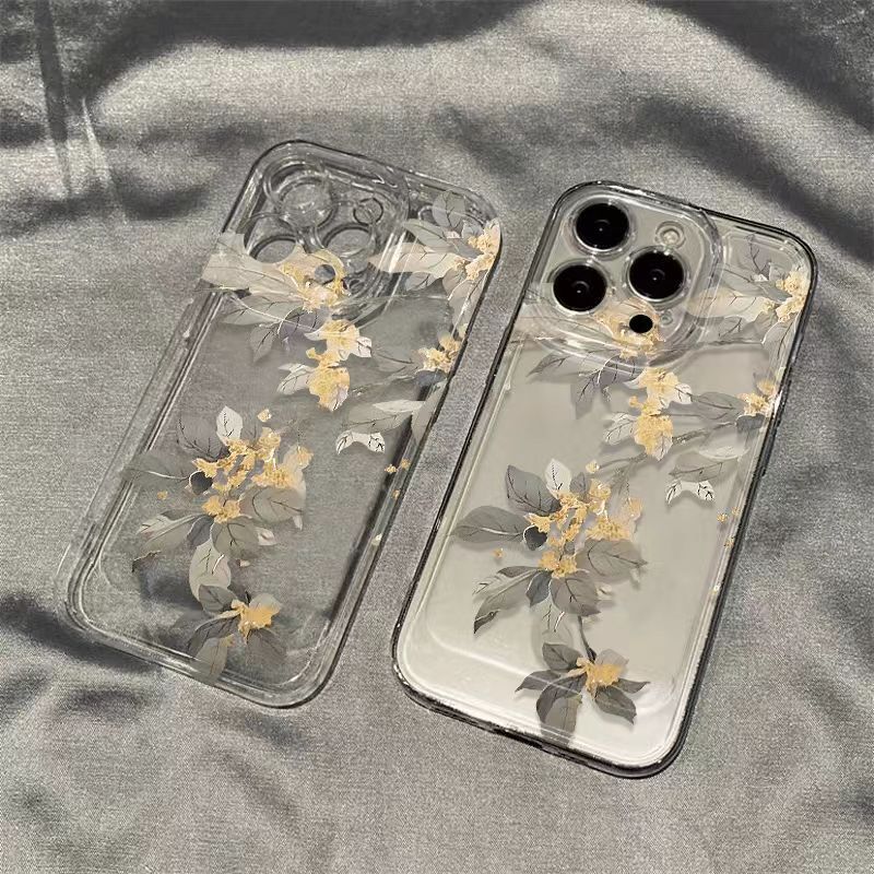 Estilo japonés y coreano para iphone16promax funda para teléfono móvil transparente Apple 15 anti-caída 14pro transparente 13/12 flor
