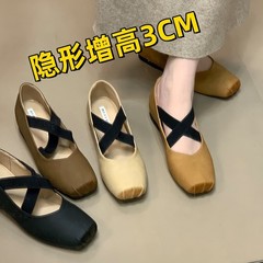 猪鼻芭蕾舞鞋女2025新秋交叉带季玛丽珍鞋浅口平底法式内增高单鞋